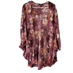 Torrid Floral Kimono Wrap Mauve Purple Rayon Open Front Cardigan 00/0 RN148862